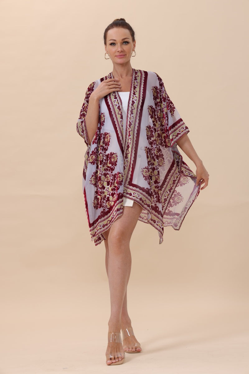 Opulent Velvet & Sheer Rose Kimono – Romantic Elegance?????-Soul Flow Apparel