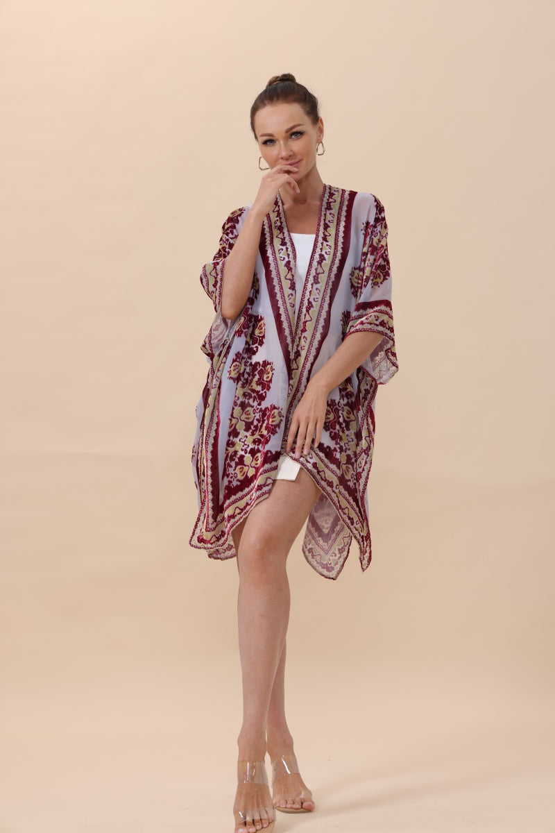 Opulent Velvet & Sheer Rose Kimono – Romantic Elegance?????-Soul Flow Apparel