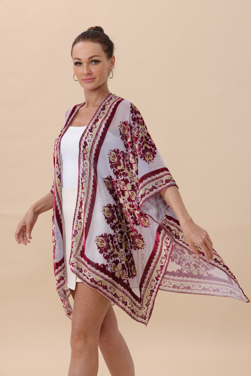 Opulent Velvet & Sheer Rose Kimono – Romantic Elegance?????-Soul Flow Apparel