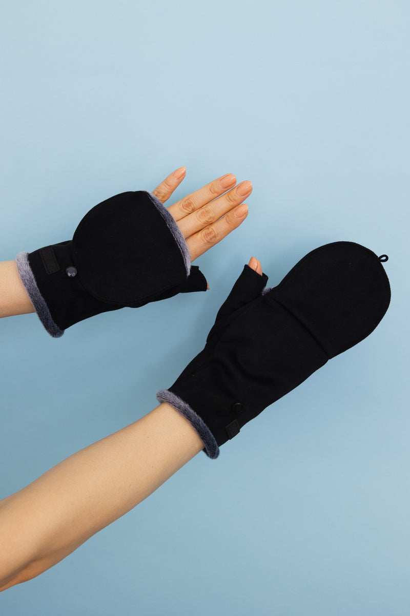 Convertible Faux Suede Fingerless Mittens-Soul Flow Apparel