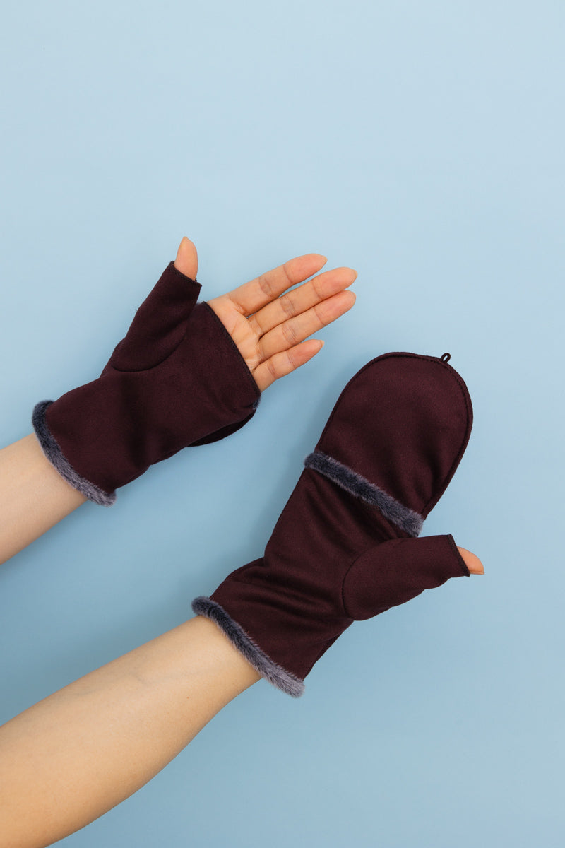 Convertible Faux Suede Fingerless Mittens-Soul Flow Apparel