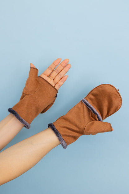 Convertible Faux Suede Fingerless Mittens Leto Collection