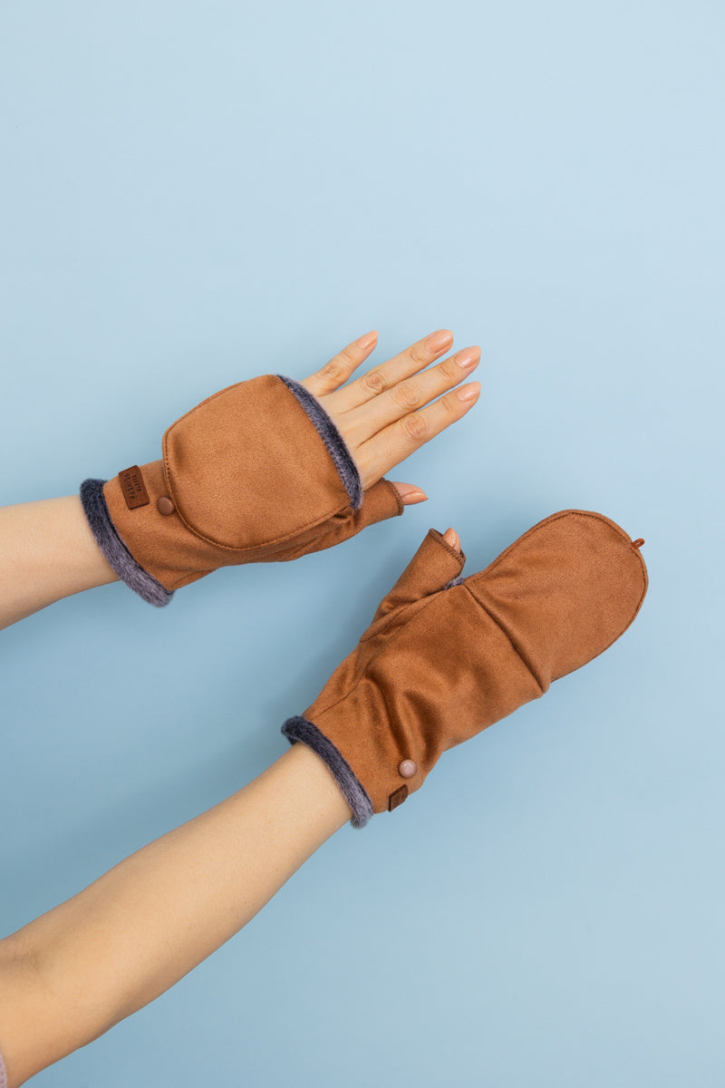 Convertible Faux Suede Fingerless Mittens-Soul Flow Apparel