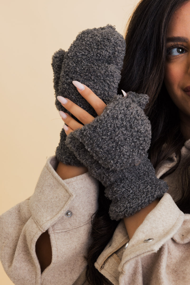 Foldable Texting Gloves with Sherpa Fleece Mittens ????-Soul Flow Apparel