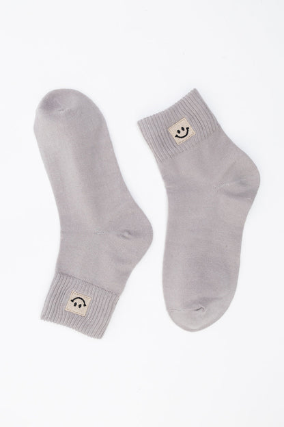 Leto Collection Smiley Face Socks in Gray with Comfortable Ribbed Cuffs
