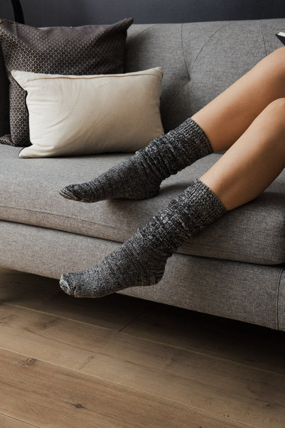 Cozy Leto Collection slouchy knit socks for women in gray, perfect for lounging at home