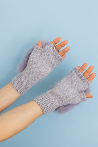 Faux Fur Trim Fingerless Knit Mittens Leto Collection