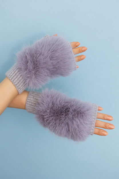 Faux Fur Trim Fingerless Knit Mittens Leto Collection