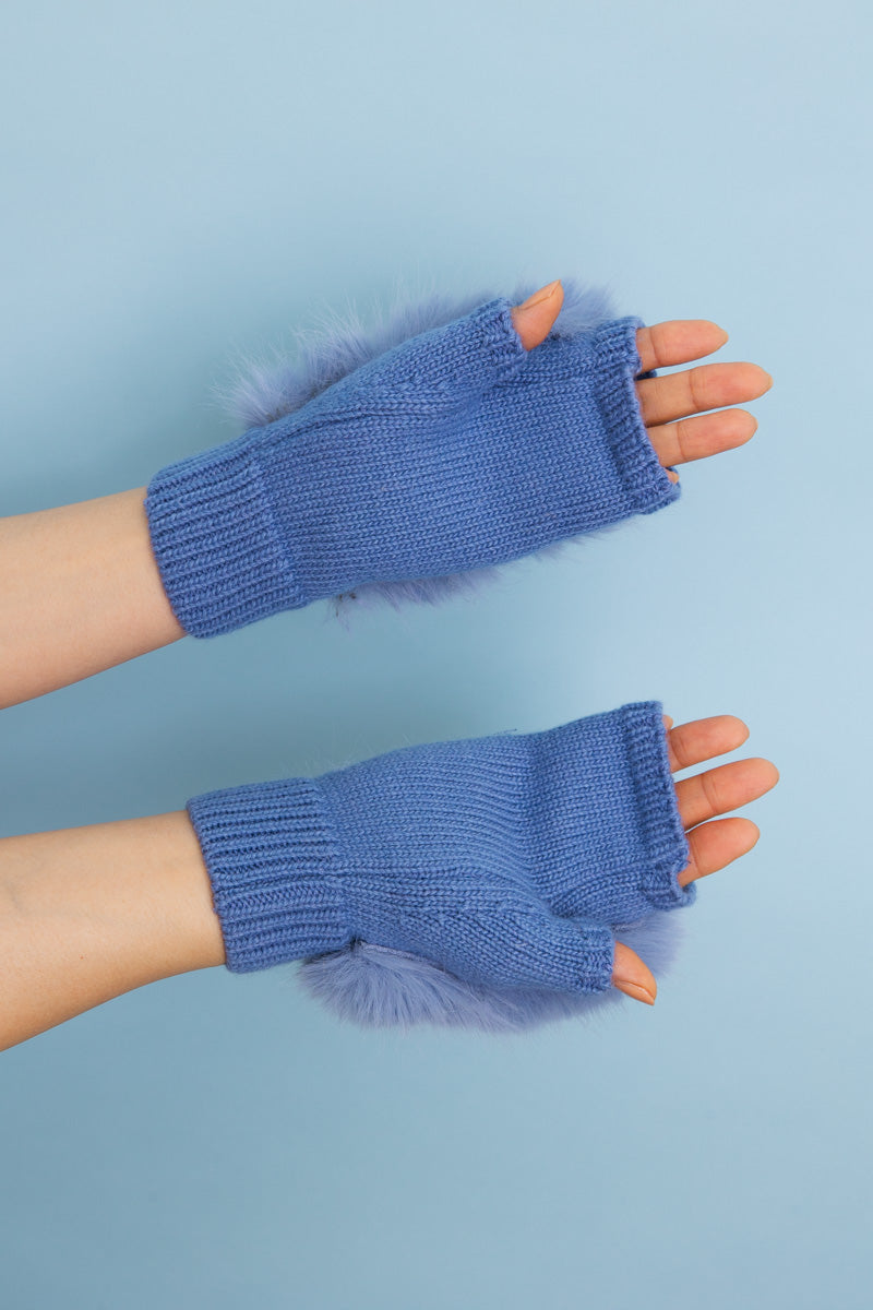 Faux Fur Trim Fingerless Knit Mittens-Soul Flow Apparel