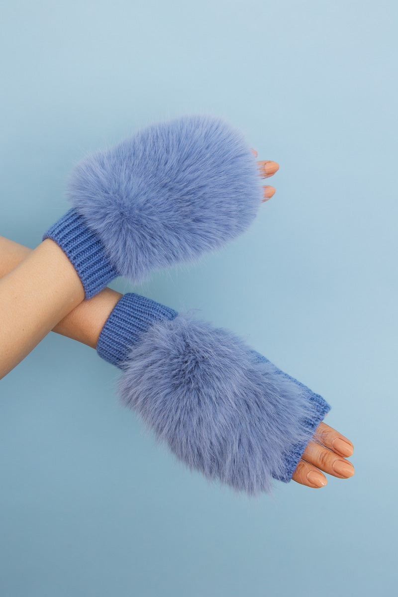 Faux Fur Trim Fingerless Knit Mittens-Soul Flow Apparel