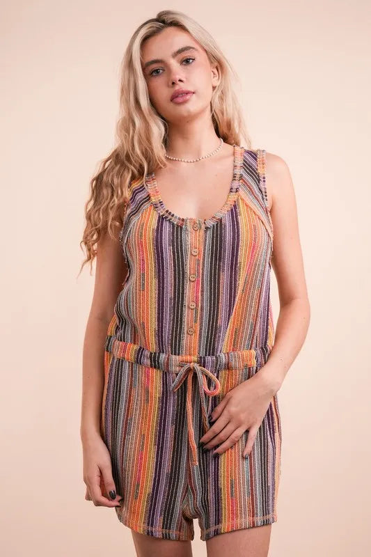 VERY J Crochet Multi Color Striped Casual Summer Romper-Soul Flow Apparel