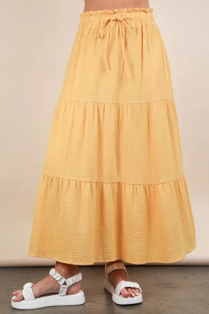 VERY J Elastic Waist Tiered Maxi Skirt-Soul Flow Apparel