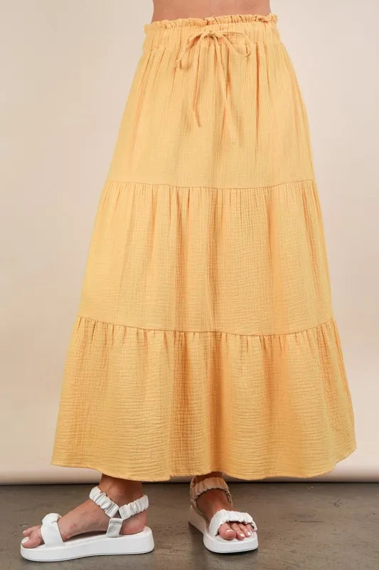 VERY J Elastic Waist Tiered Maxi Skirt-Soul Flow Apparel