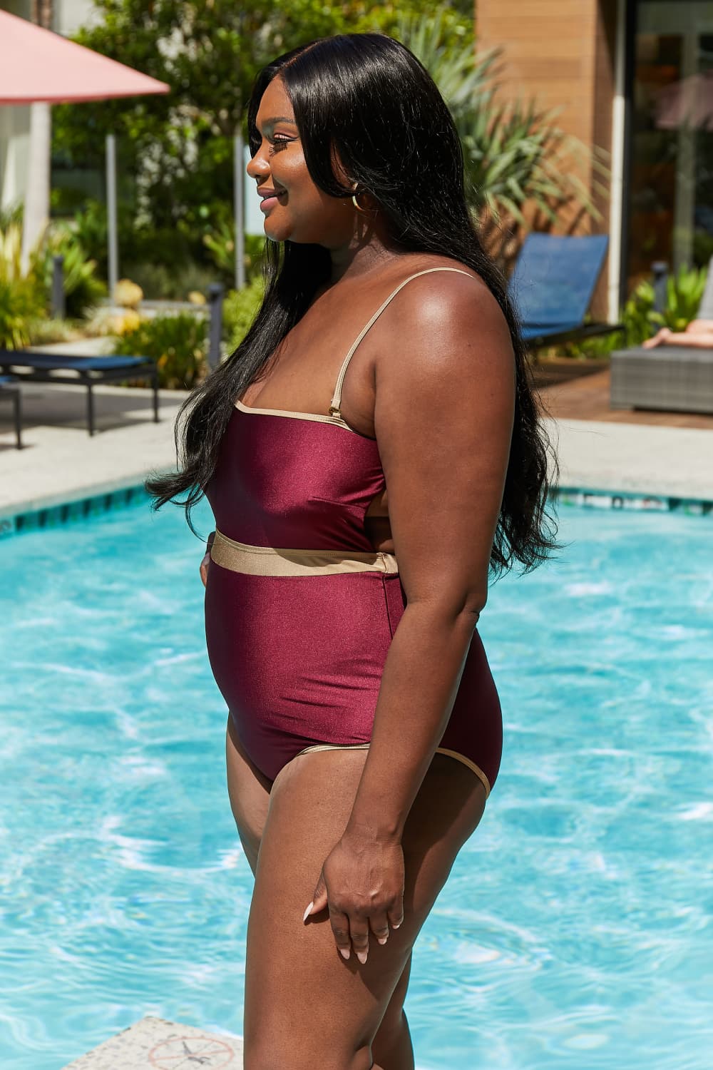 Marina West Swim Wave Break Contrast Trim One-Piece in Wine-Soul Flow Apparel