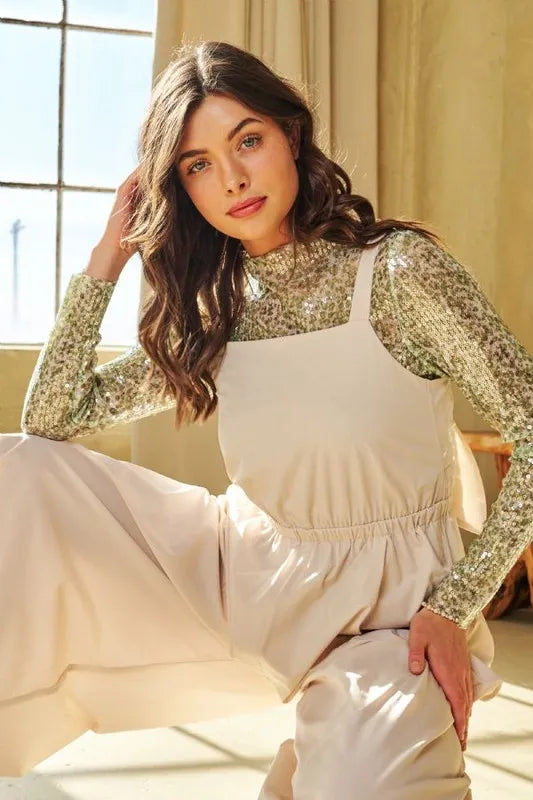 Davi & Dani Creased Wide Legs Elastic Waist Jumpsuit-Soul Flow Apparel