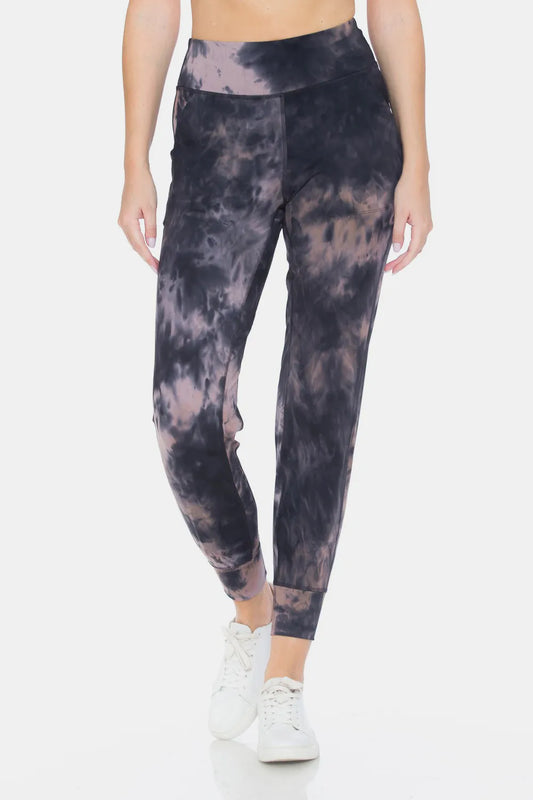 Trendsi tie-dye high waist leggings in black and gray with a comfortable fit for everyday wear