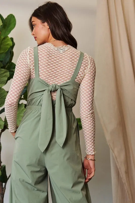 Davi & Dani Creased Wide Legs Elastic Waist Jumpsuit-Soul Flow Apparel