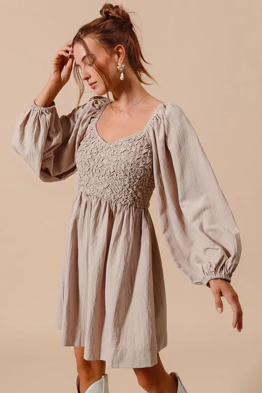 SO ME Textured Woven Smocked Dress-Soul Flow Apparel