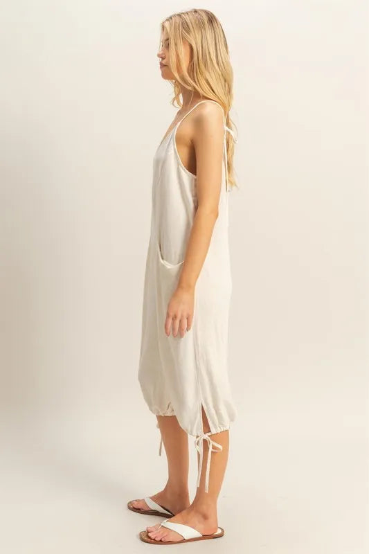 HYFVE V-Neck Pocket Detail Side Tie Hem Romper-Soul Flow Apparel