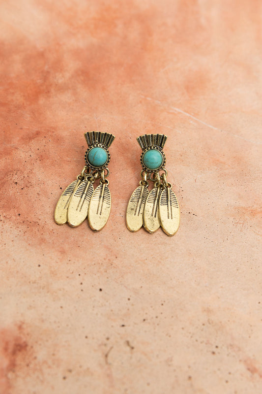 Antique Bronze Turquoise Stone Earrings-Soul Flow Apparel