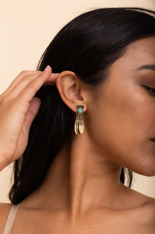Antique Bronze Turquoise Stone Earrings-Soul Flow Apparel