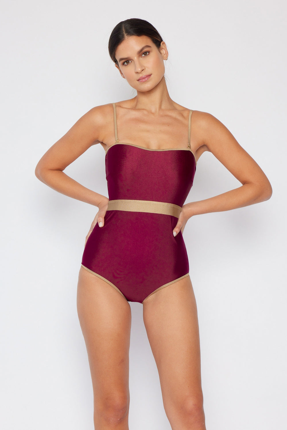Marina West Swim Wave Break Contrast Trim One-Piece in Wine-Soul Flow Apparel