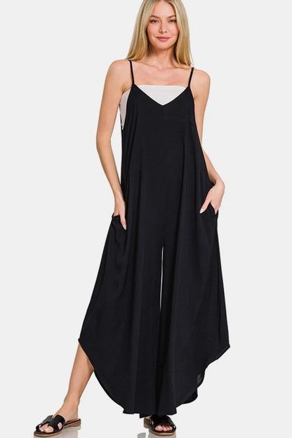 Trendsi boho wide leg overalls in black with a relaxed fit and pockets for effortless style