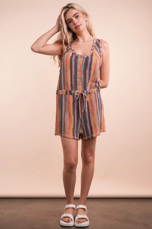 VERY J Crochet Multi Color Striped Casual Summer Romper-Soul Flow Apparel
