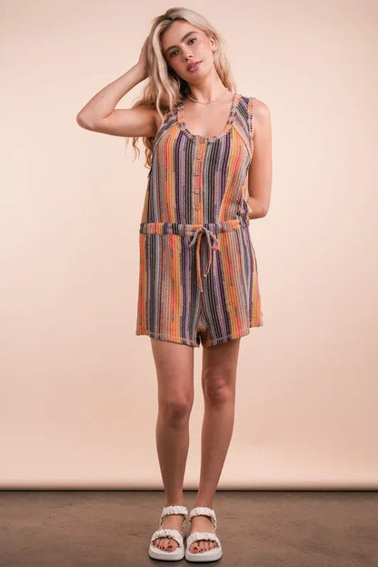 Trendsi boho striped summer romper with button details and adjustable waist for casual wear