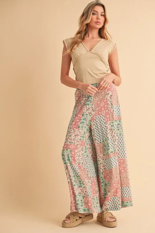 Aemi+Co Printed Wide Leg Pants-Soul Flow Apparel