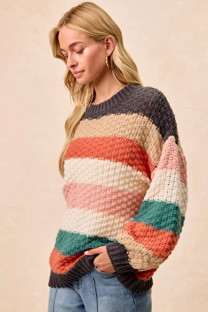 Trendsi boho color block sweater with oversized fit and vibrant stripes in soft knitted fabric