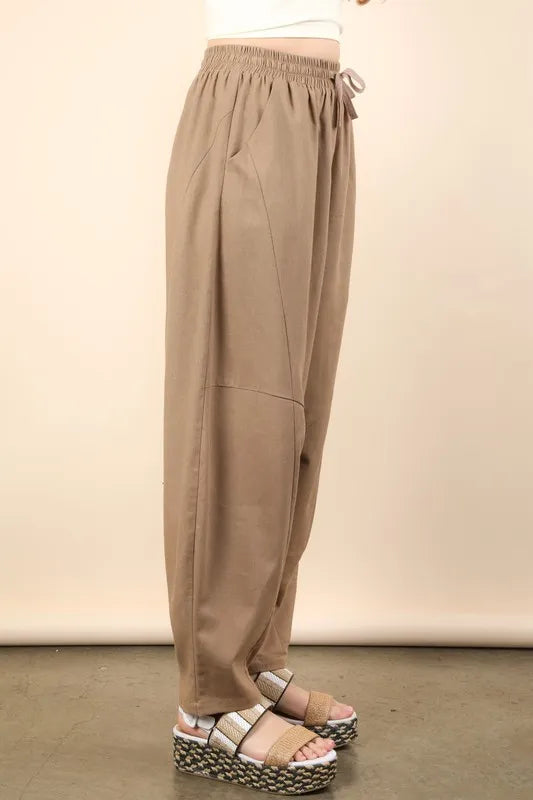 VERY J Solid Barrel Comfy Woven Pants-Soul Flow Apparel