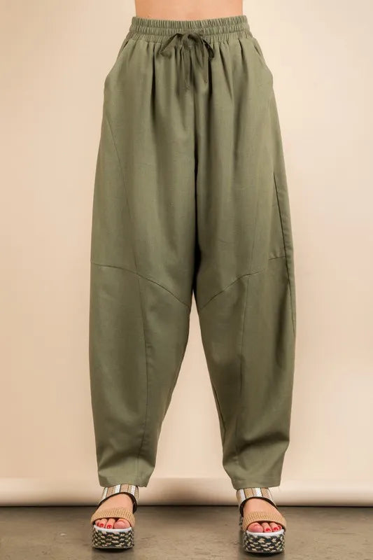 VERY J Solid Barrel Comfy Woven Pants-Soul Flow Apparel