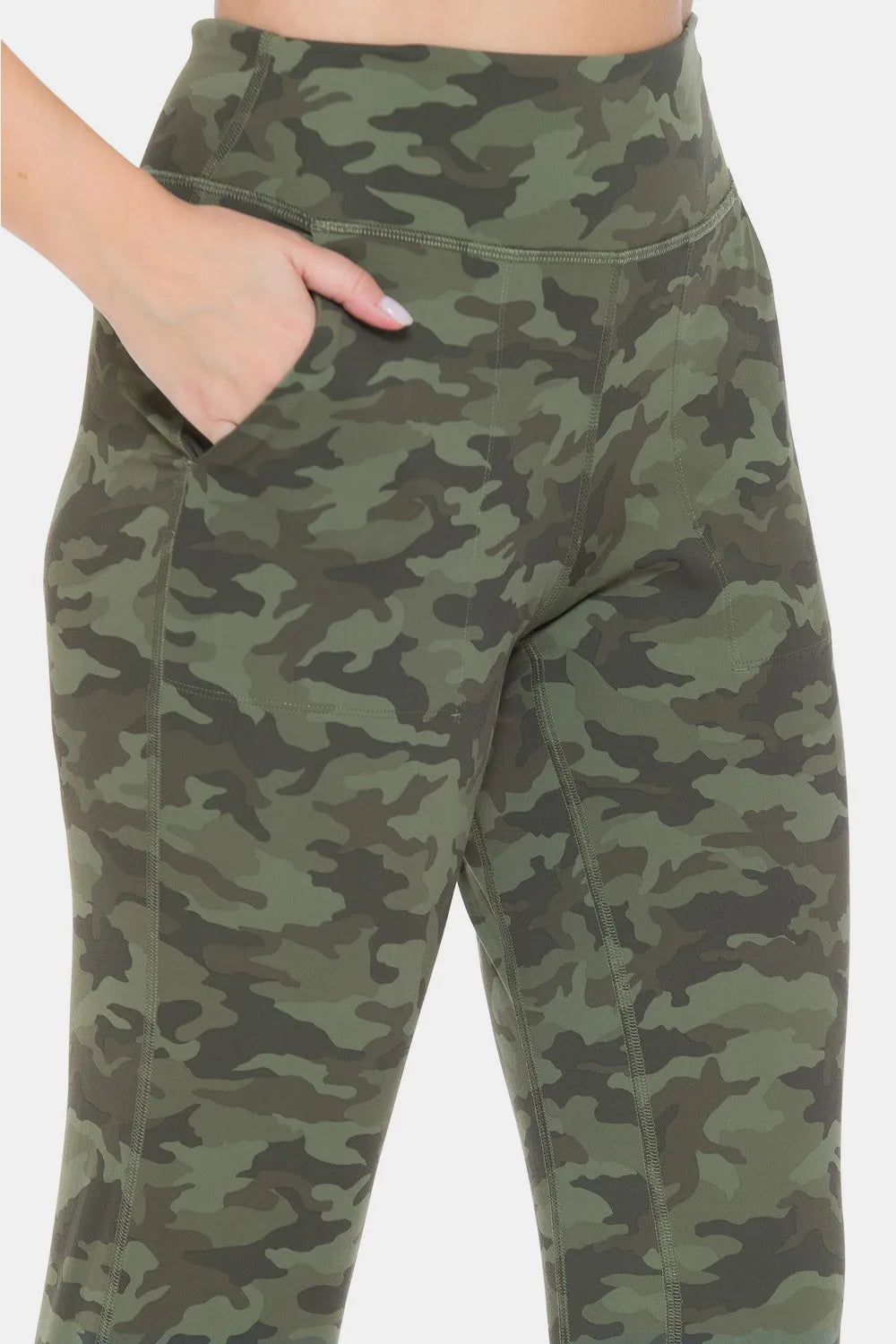 Trendsi camouflage high waist leggings featuring side pockets and a comfortable fit
