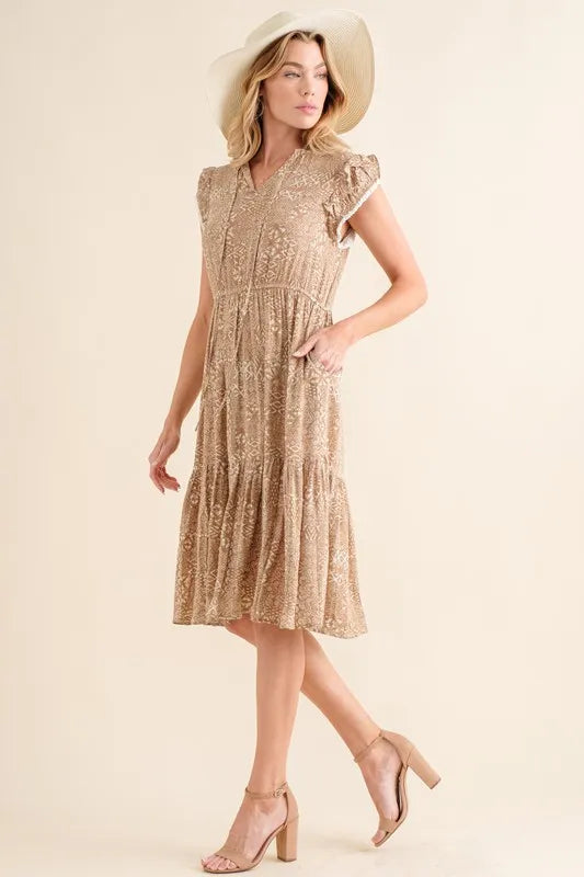 And The Why Boho Printed Tiered Maxi Dress-Soul Flow Apparel