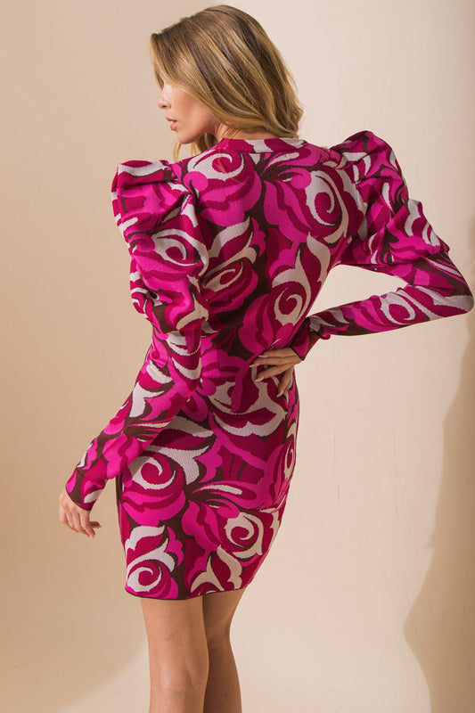 Feeling Like Forever Sweater Mini Dress With Exaggerated Puffy Sleeves