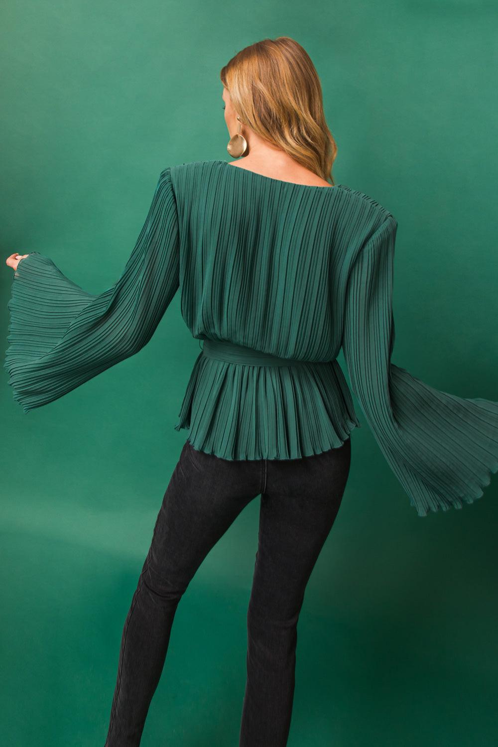 Hello Sweetheart Pleated Top With Surplice Neckline And Peplum Polyester