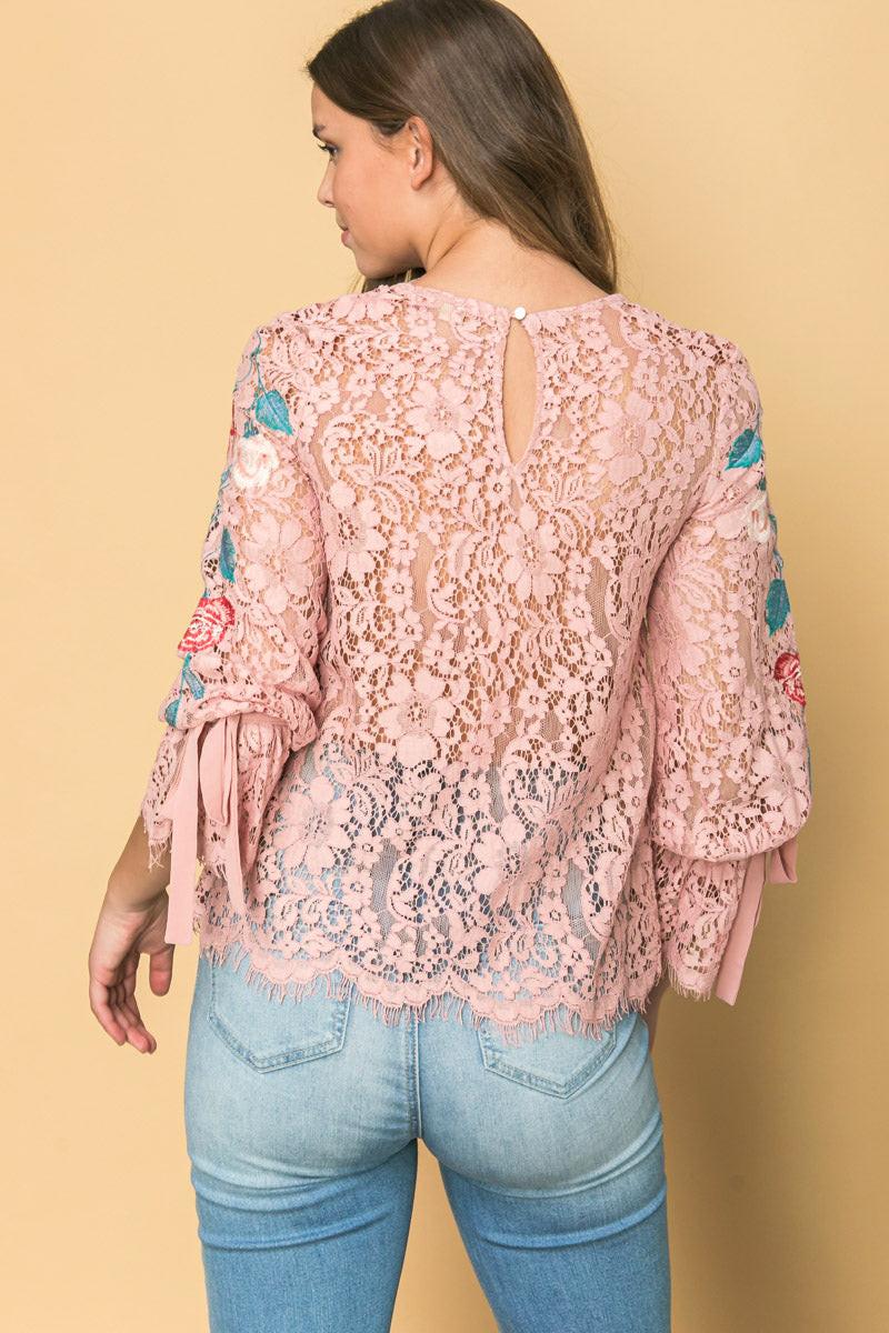 Embroidered Lace Top With Floral Embroidery For Elegant Silhouette