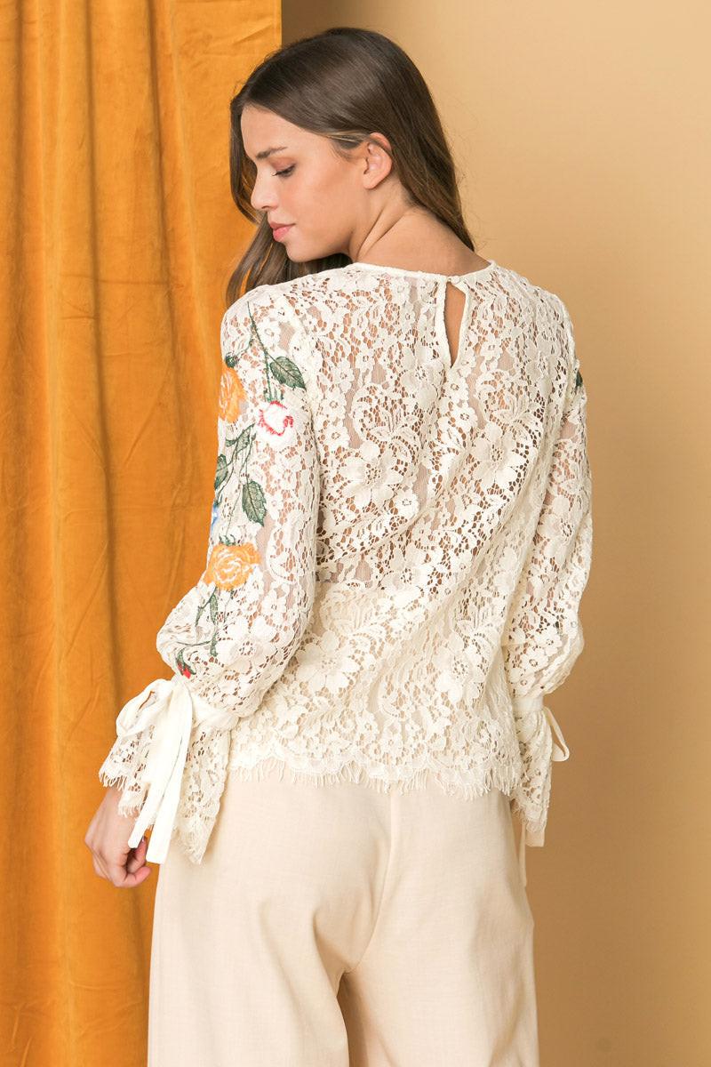 Embroidered Lace Top With Floral Embroidery For Elegant Silhouette