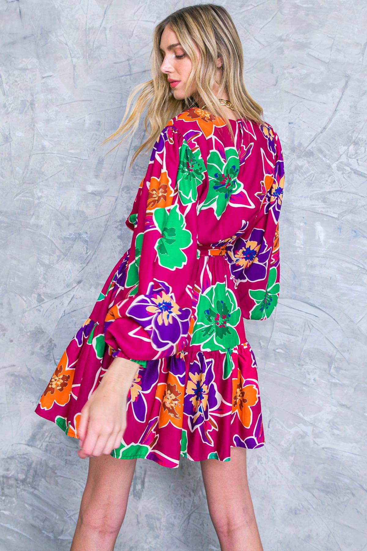 Elevated Attitude Woven Mini Dress With Elastic Waist And Sash Tie