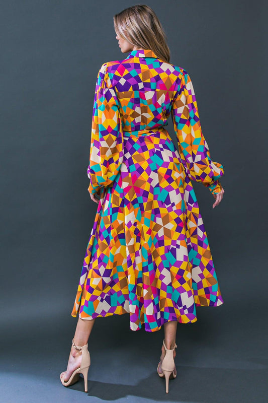 Change In The Air Woven Midi Dress With Shirt Collar And Removable Sash