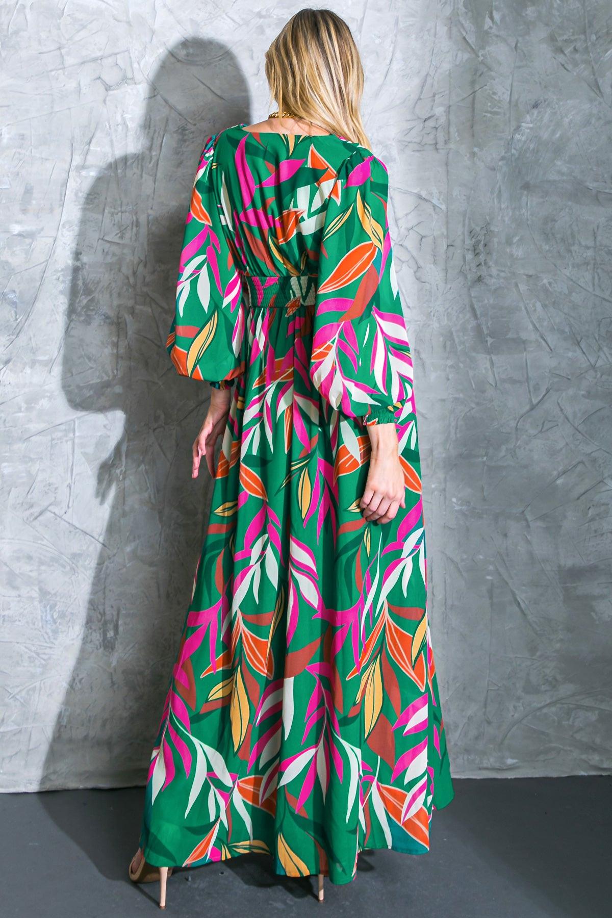 Gone Coastal Woven Maxi Dress With V Neckline Peasant Sleeves Smocked Waist