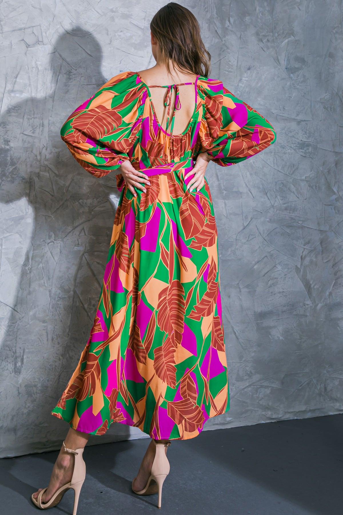 Cue The Chic Printed Woven Midi Dress With Self Tie Sash