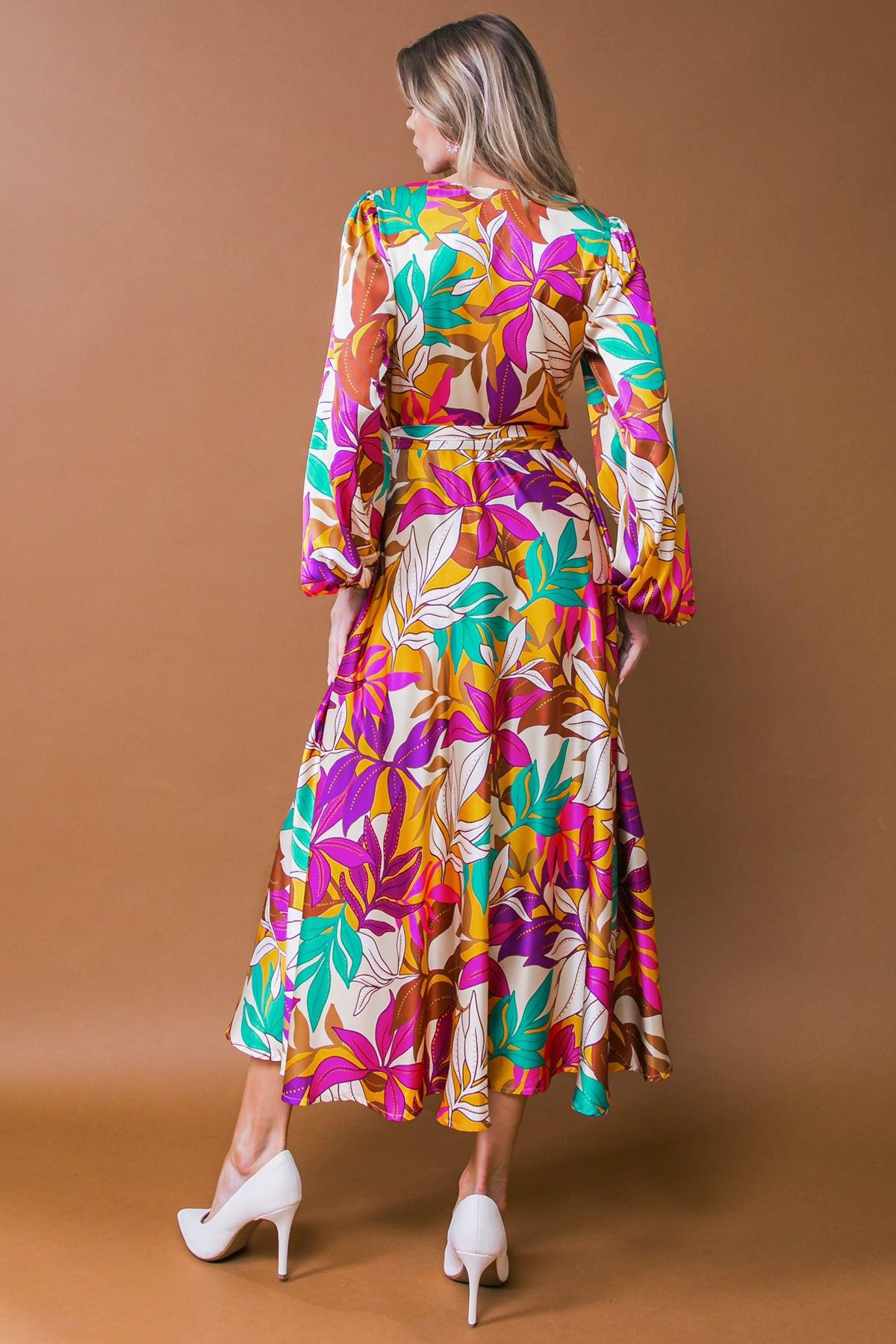 Carefree Confidence Woven Midi Dress With Surplice Neckline And Sash Tie