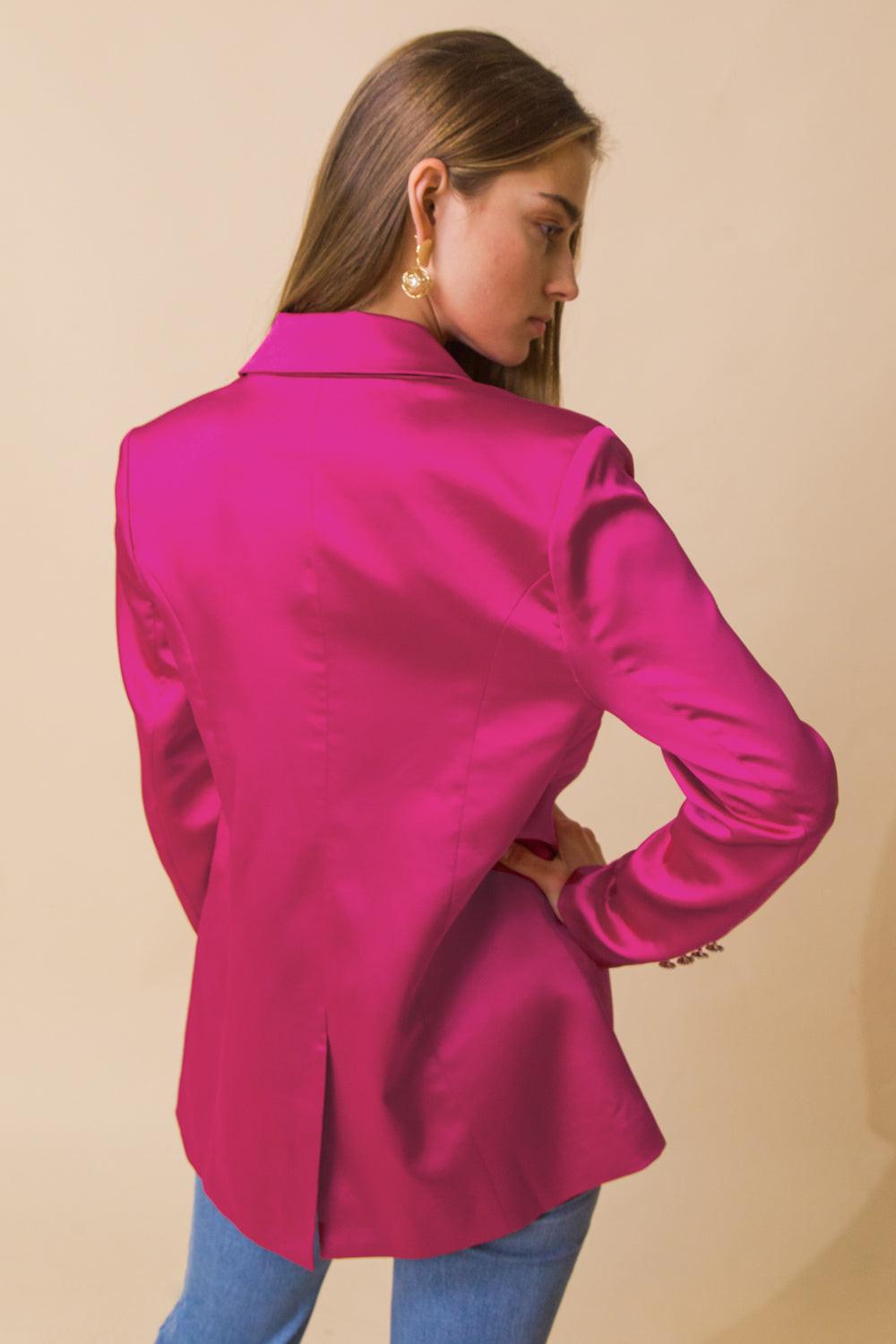 Perfect For Me Satin Blazer With Front Pockets Tailored Fit And Sleeve Buttons