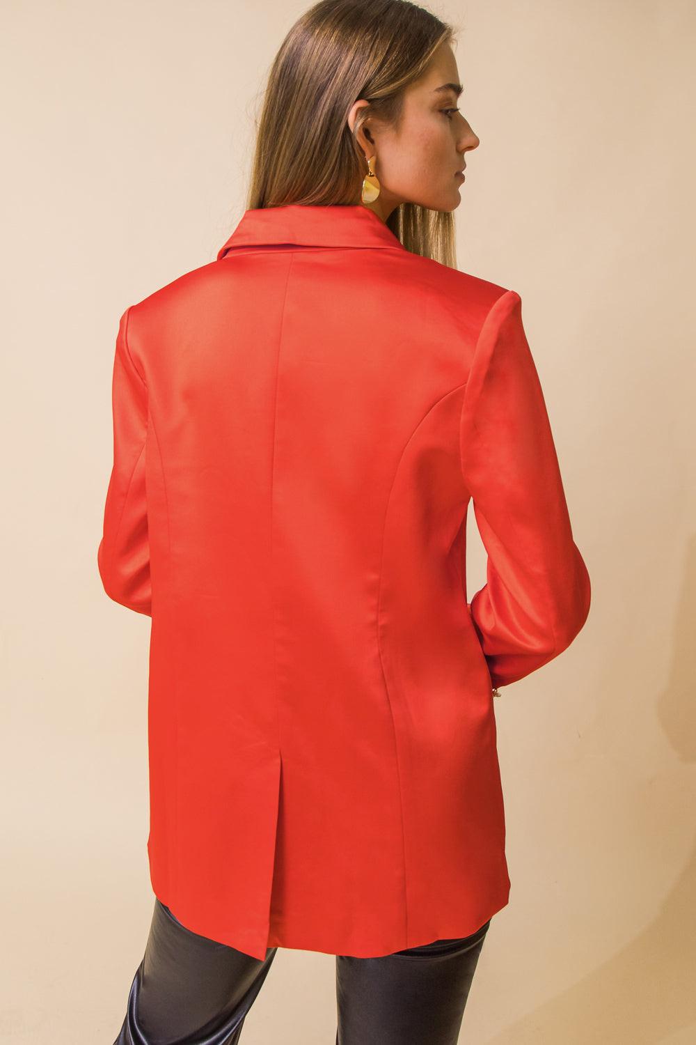 Perfect For Me Satin Blazer With Front Pockets Tailored Fit And Sleeve Buttons