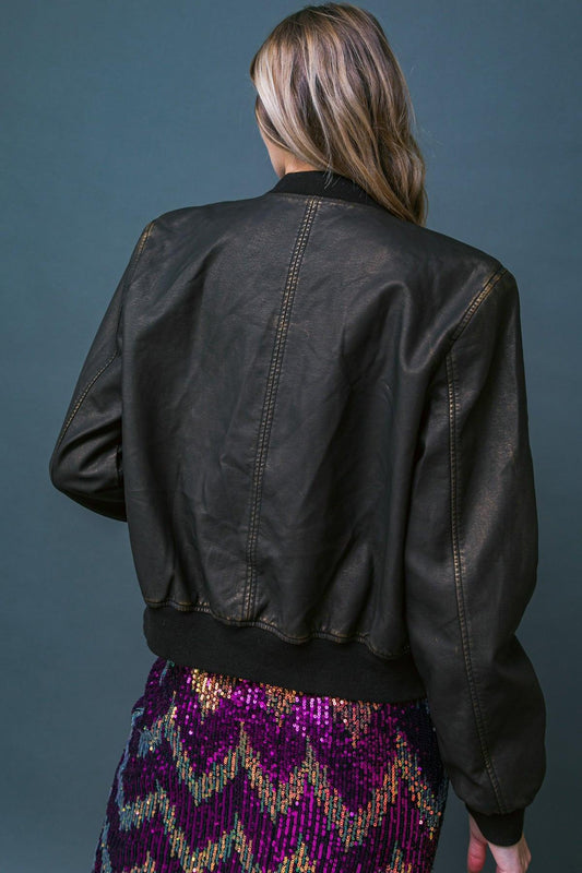 My Greatest Joy Premium Washed Faux Leather Jacket With Front Zipper