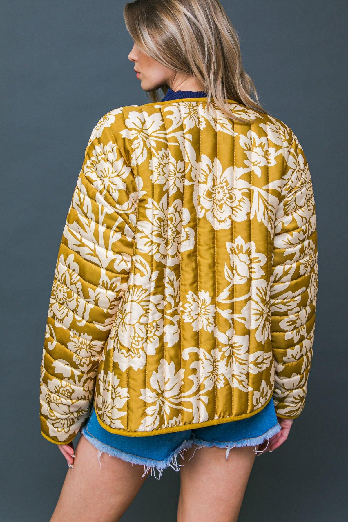 Totally Convinced Woven Puff Jacket Lightweight Printed With Pockets