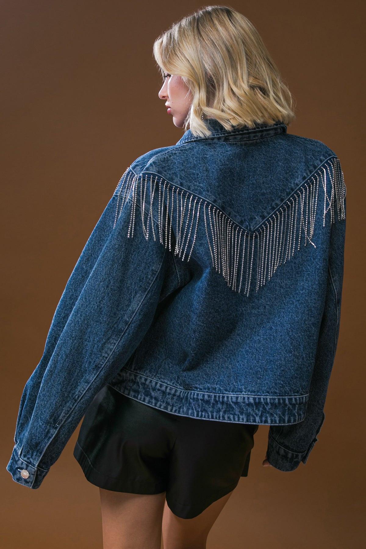 Stunning Excellence Washed Denim Jacket With Fringe Details