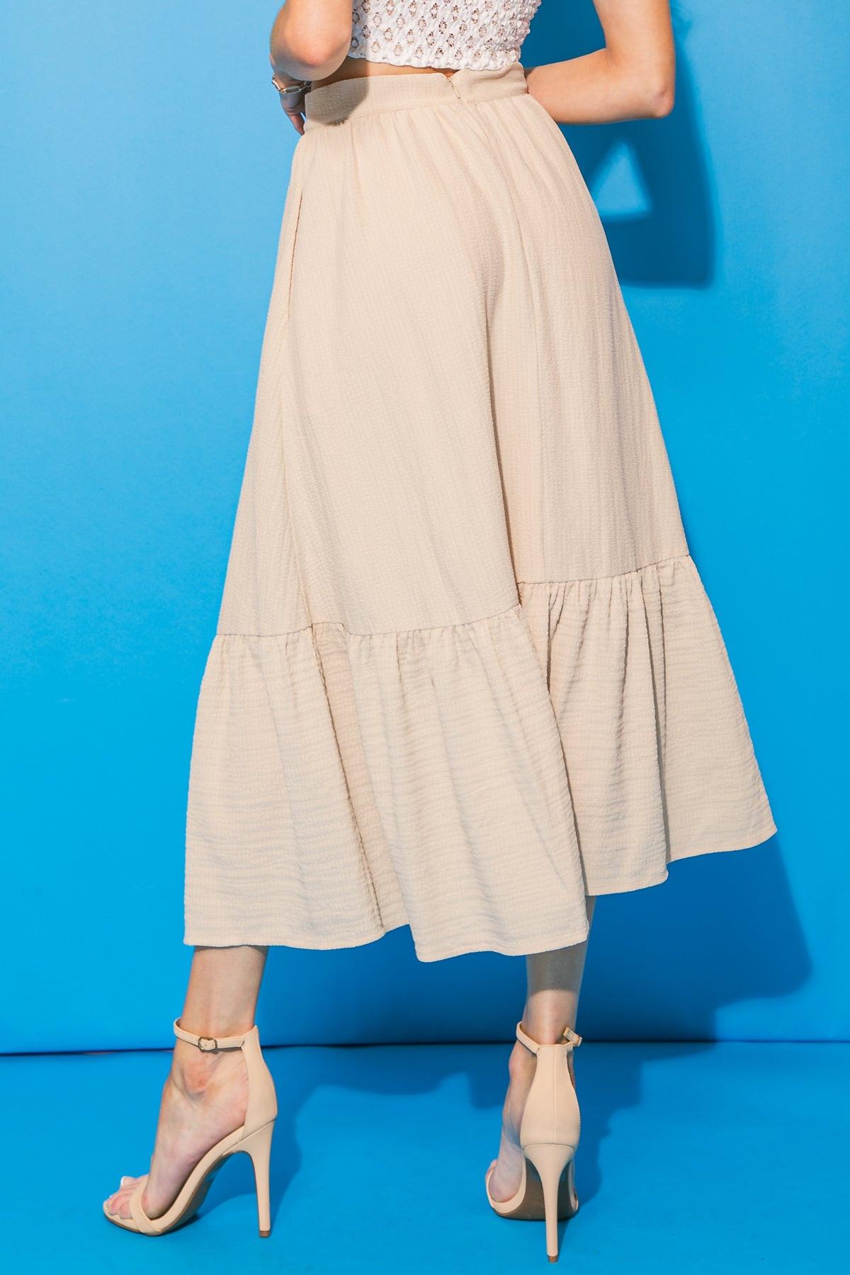 Lovely Mood Woven Midi Skirt With Back Zipper And Textured Fabric